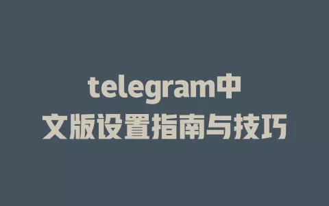 telegram中文版设置指南与技巧 一
