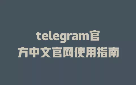 telegram官方中文官网使用指南 一